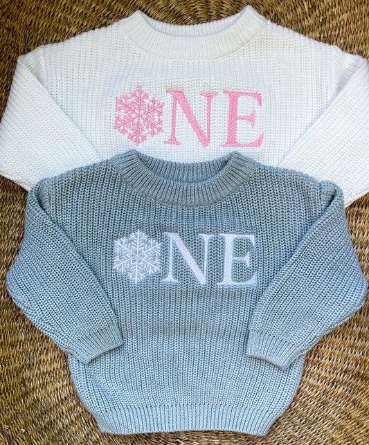Custom Snowflake ONE Sweater - First Birthday Outfit