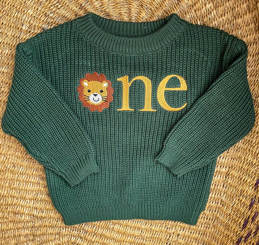 Custom Lion ONE Sweater - First Birthday Outfit