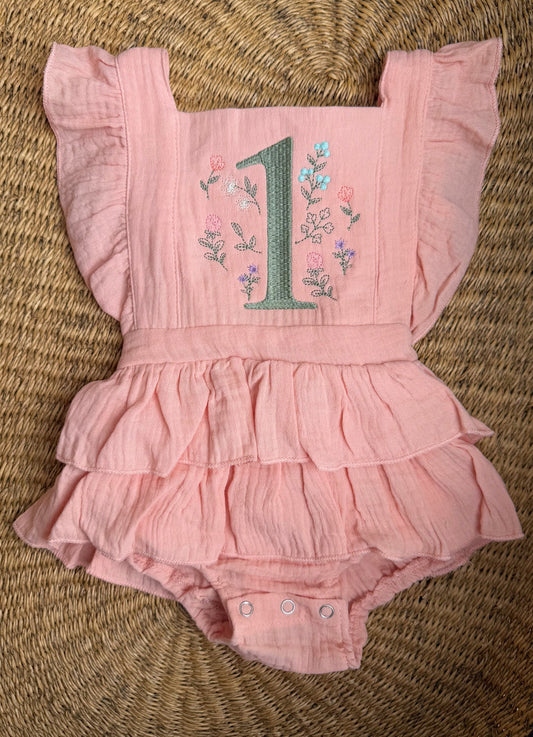 Custom Wildflower One Romper - Girls First Birthday Outfit