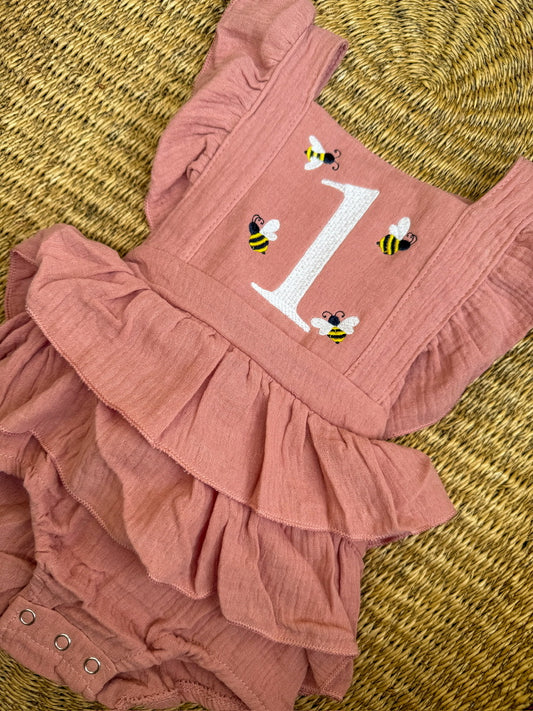 Custom Buzzing Bee One Romper - Girls First Birthday Outfit