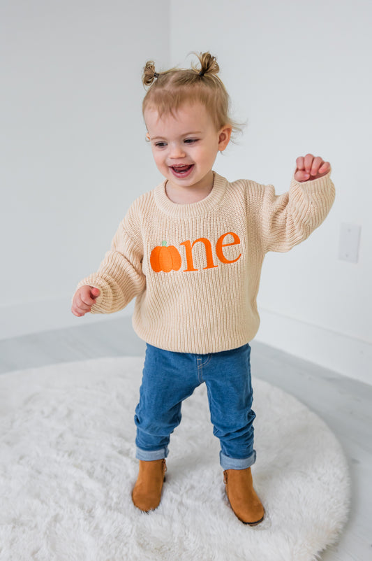 Custom Pumpkin ONE Sweater - First Birthday Outfit