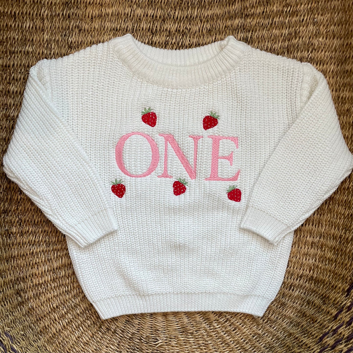 Custom Strawberry Decorated ONE Sweater – Kids First Birthday Outfit