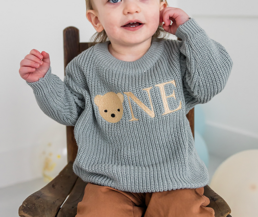 Custom Bear ONE Sweater - Kids First Birthday Outfit