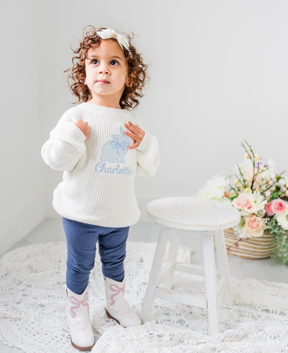 Custom Bunny Bow Sweater - Kids Personalized Outfit