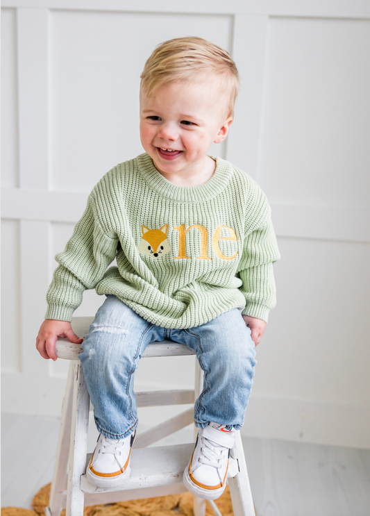 Custom Fox ONE Sweater - First Birthday Outfit