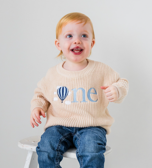 Custom Hot Air Balloon ONE Sweater - First Birthday Outfit