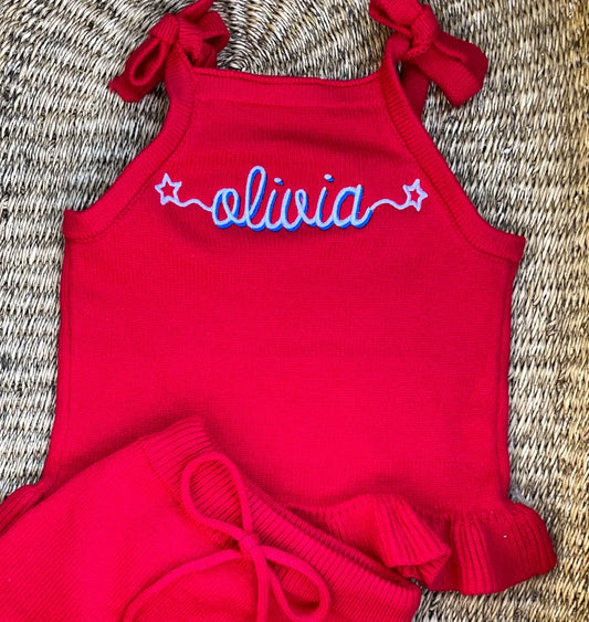Custom Patriotic Knit Set - Girls Fourth of July Outfit