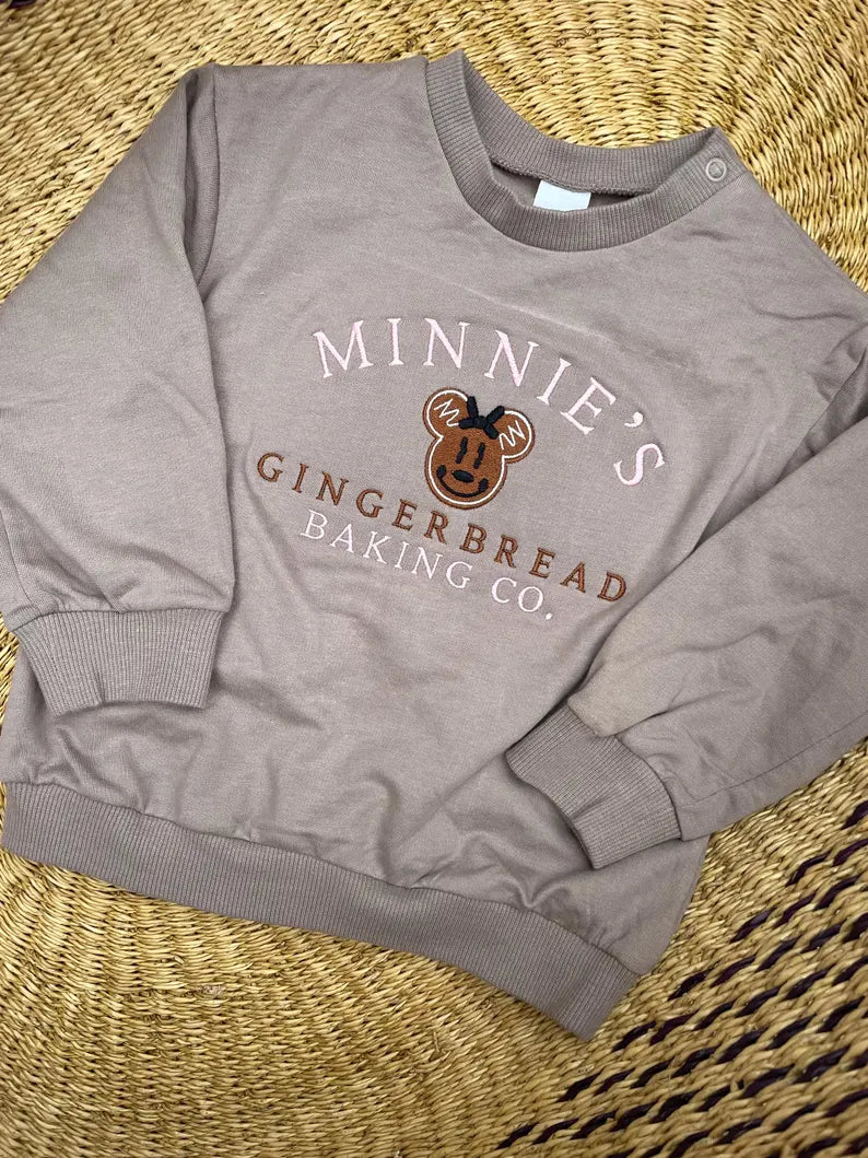 Custom Minnie and Mickey Gingerbread Baking Co. Sweatshirt - Kids Christmas Outfit