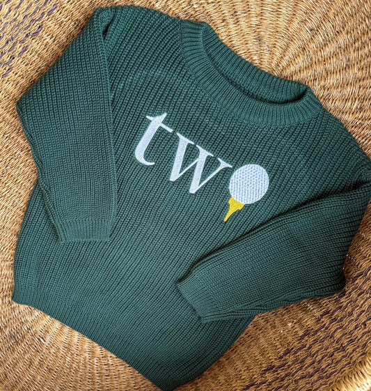 Custom Golf TWO Sweater - Kids Second Birthday Outfit
