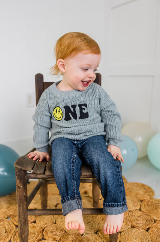 Custom Happy Face ONE Sweater – Kids First Birthday Outfit