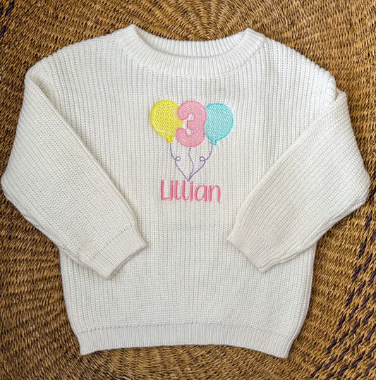 Custom Third Birthday Balloon Sweater - Kids Personalized Birthday Outfit