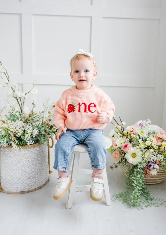Custom Strawberry ONE Sweater - Kids First Birthday Outfit