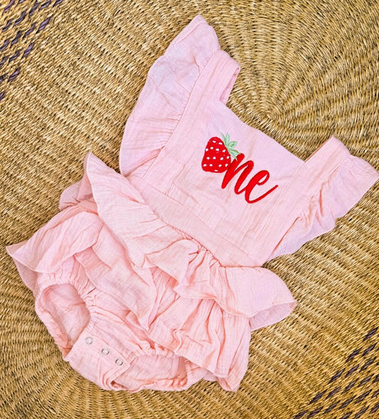 Custom Strawberry ONE Romper - Girls First Birthday Romper