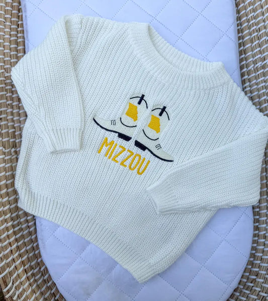 Custom Missouri Mizzou Cowboy Boots Sweater - Kids Game Day Outfit