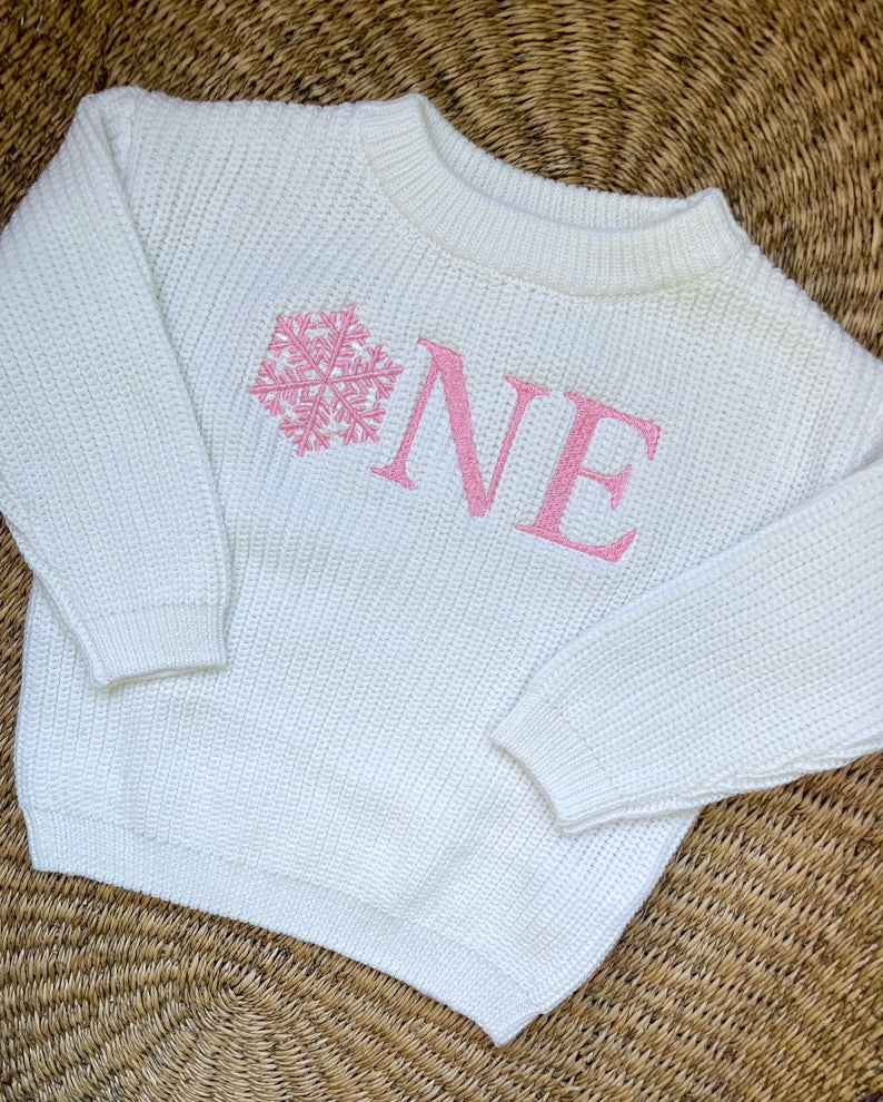 Custom Snowflake ONE Sweater - First Birthday Outfit