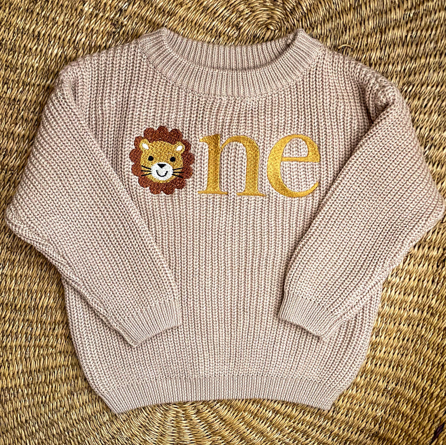 Custom Lion ONE Sweater - First Birthday Outfit