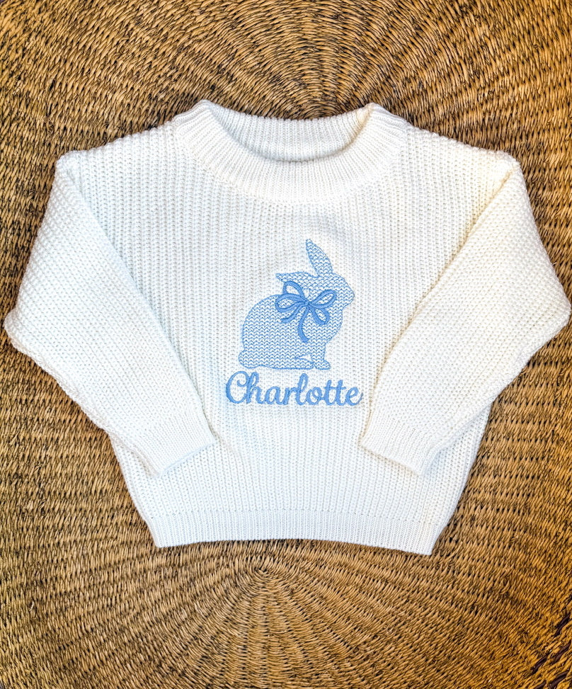 Bunny with Bow Sweater - Kids Personalized Outfit