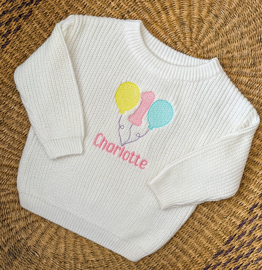 Custom First Birthday Balloon Sweater - Kids Birthday Outfit
