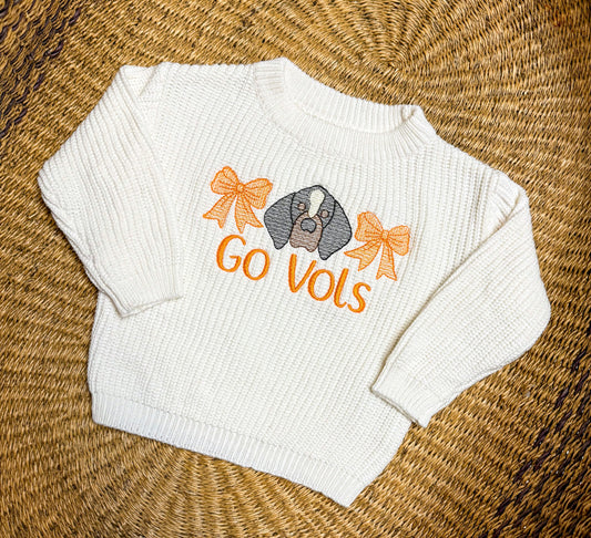 Custom Tennessee Go Vols Bow Sweater - Girls Game Day Sweater
