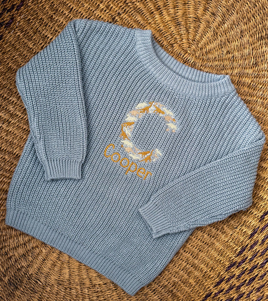 Custom Dino Monogram Sweater - Kids Personalized Outfit