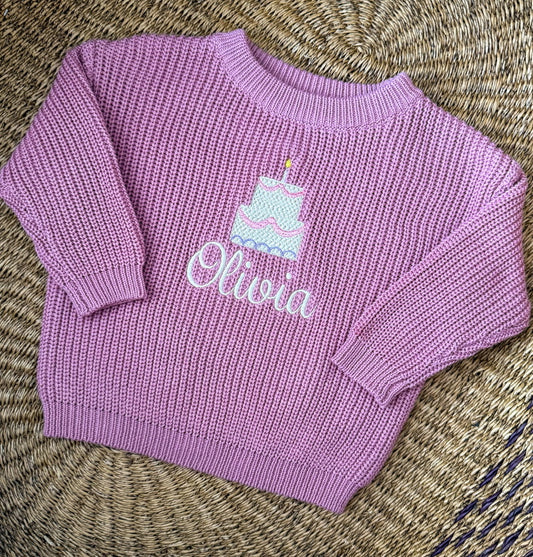 Custom Birthday Cake Sweater - Girls Personalized Outfit