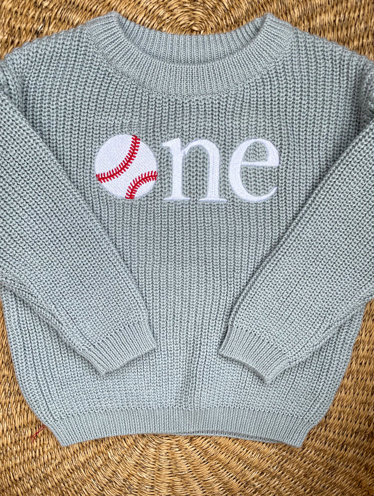 Baseball ONE Sweater - First Birthday Outfit
