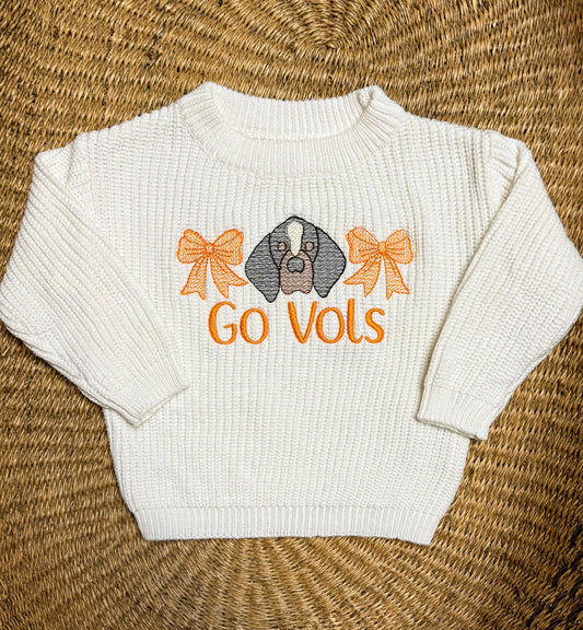 Custom Tennessee Go Vols Bow Sweater - Girls Game Day Sweater