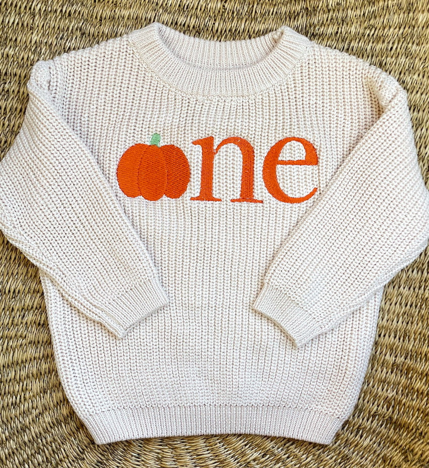 Custom Pumpkin ONE Sweater - First Birthday Outfit