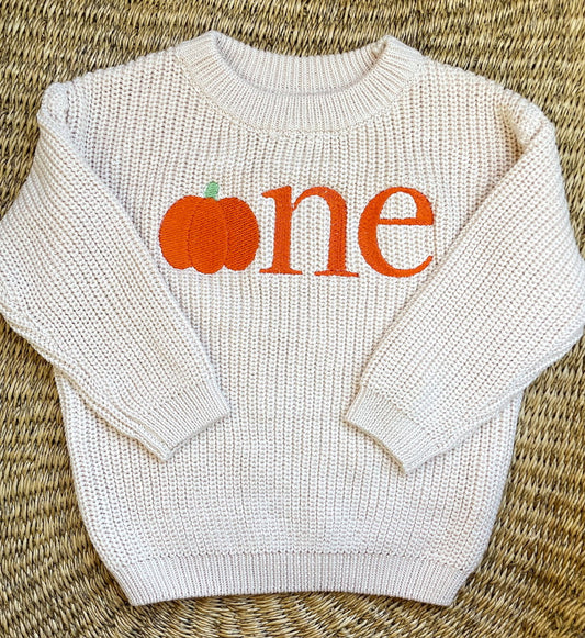 Custom Pumpkin ONE Sweater - First Birthday Outfit