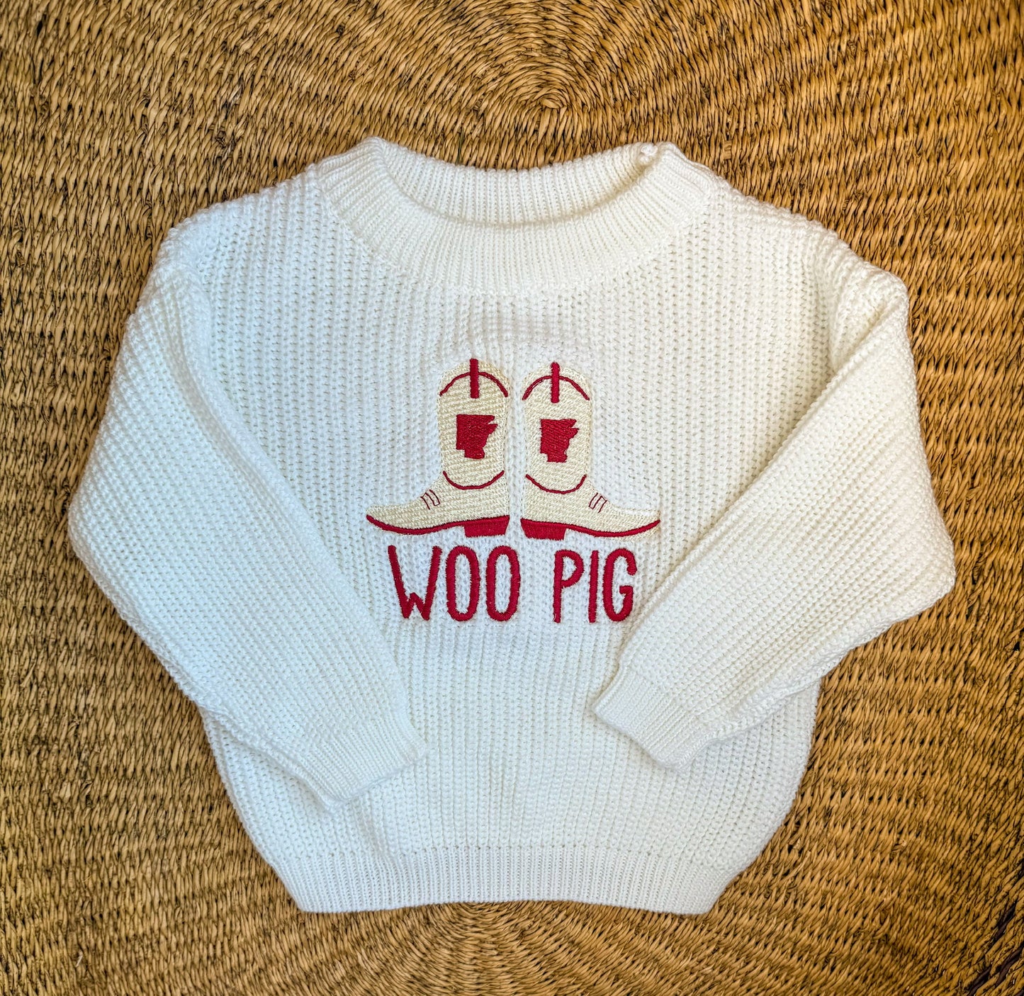 Custom Arkansas Woo Pig Cowboy Boots Sweater - Kids Game Day Outfit