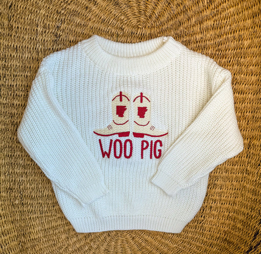 Custom Arkansas Woo Pig Cowboy Boots Sweater - Kids Game Day Outfit