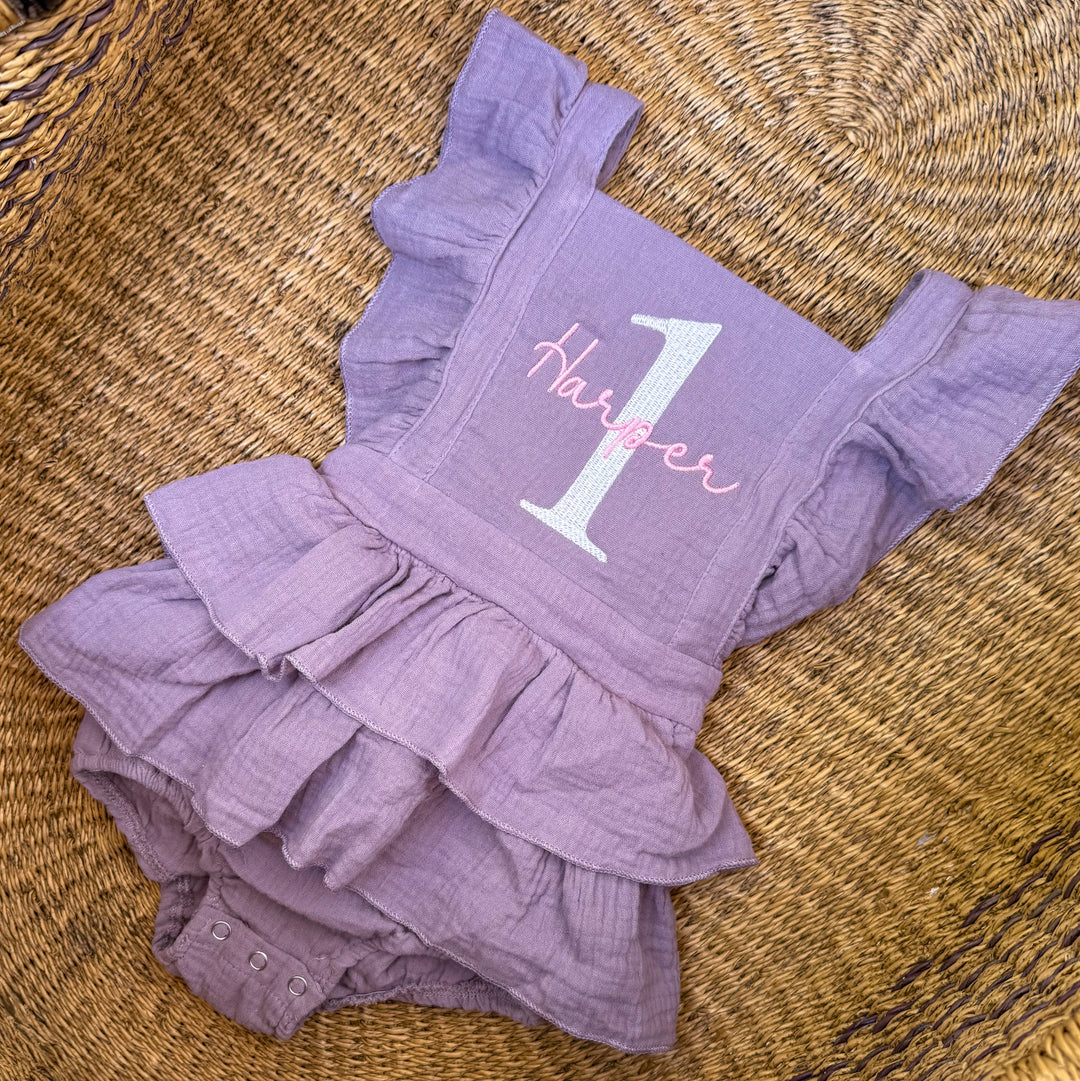 Name & One Romper - Girls First Birthday Outfit