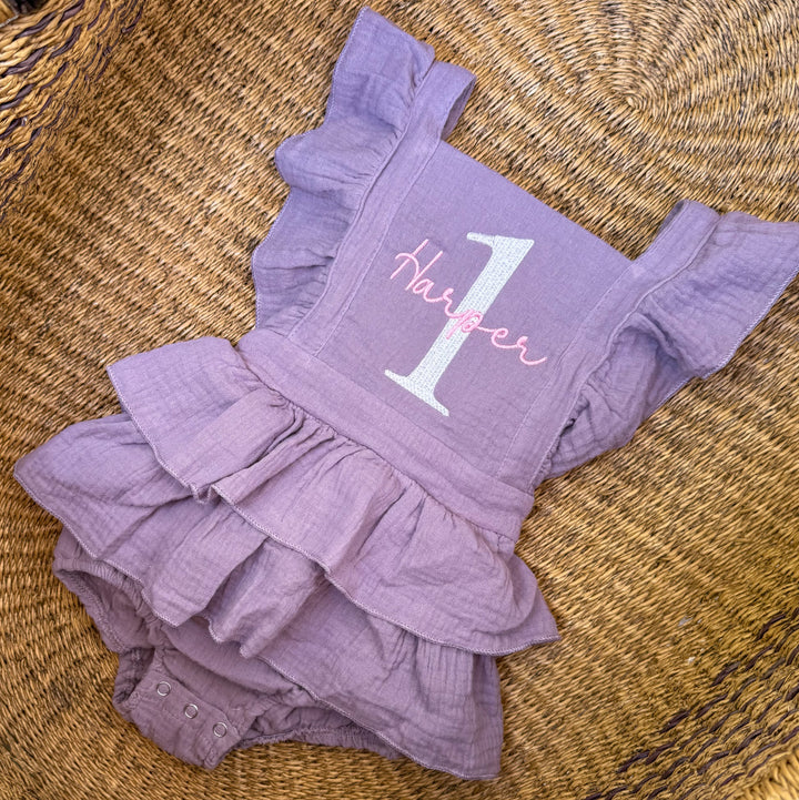 Name & One Romper - Girls First Birthday Outfit