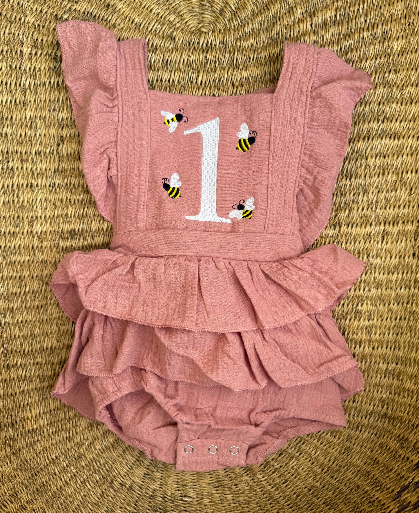 Custom Buzzing Bee One Romper - Girls First Birthday Outfit