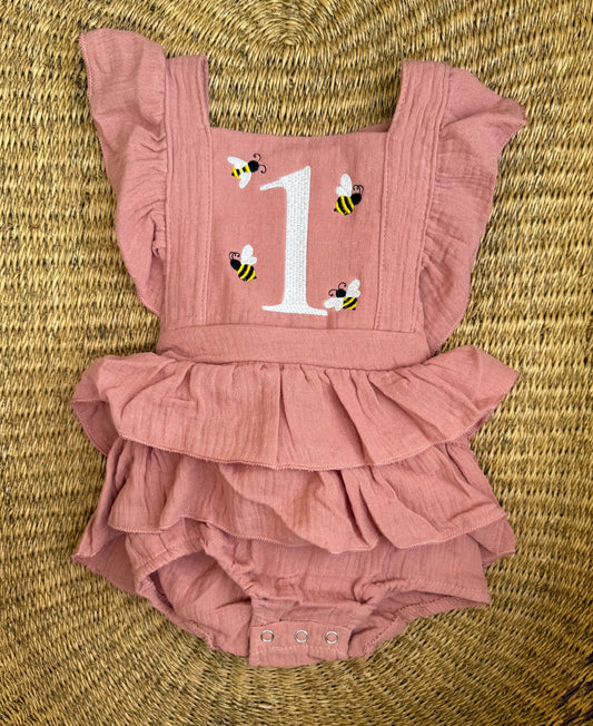 Custom Buzzing Bee One Romper - Girls First Birthday Outfit