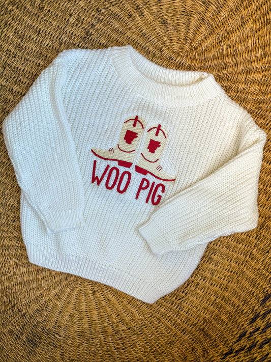 Custom Arkansas Woo Pig Cowboy Boots Sweater - Kids Game Day Outfit