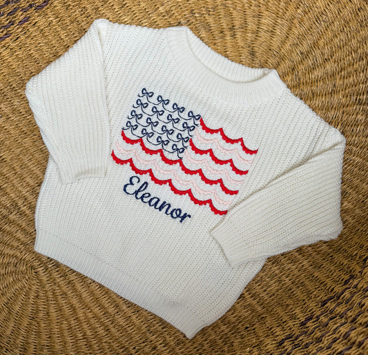 Custom American Flag Sweater - Girls USA Outfits (Coquette Style)