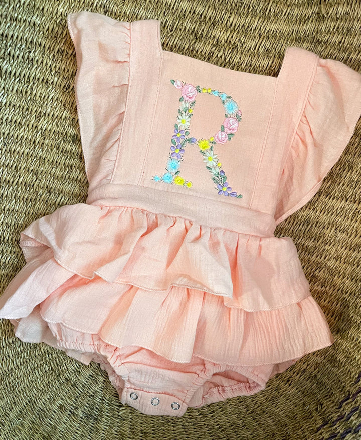Floral Initial & Name Romper – Girls Personalized Outfit