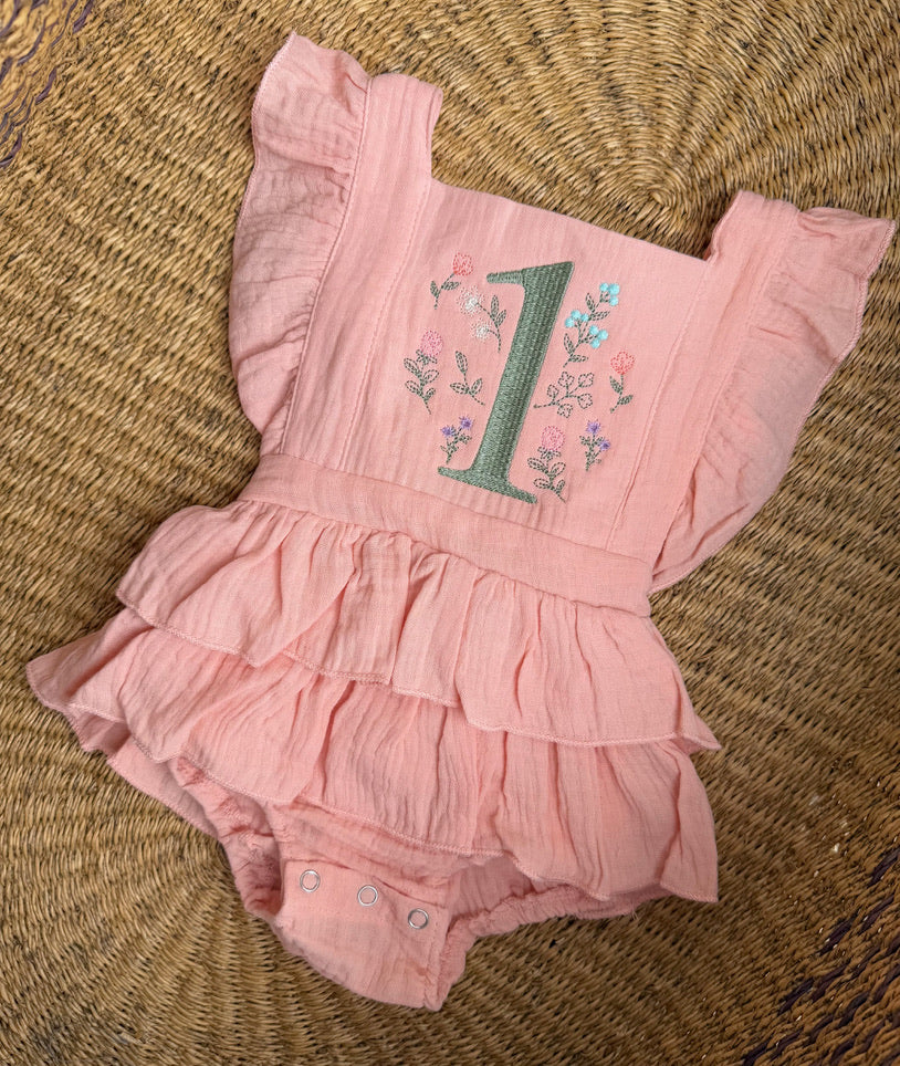Custom Wildflower One Romper - Girls First Birthday Outfit