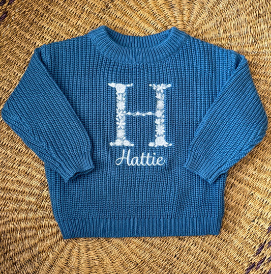 Custom Floral Monogram Sweater -  Kids Personalized Outfit