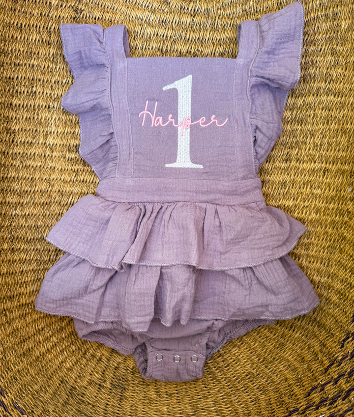 Name & One Romper - Girls First Birthday Outfit