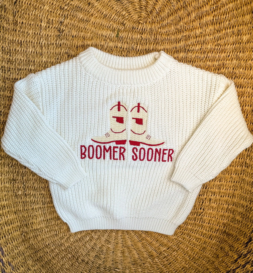 Custom Oklahoma Boomer Sooner Cowboy Boots Sweater - Kids Game day Outfit