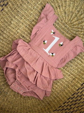 Custom Buzzing Bee One Romper - Girls First Birthday Outfit