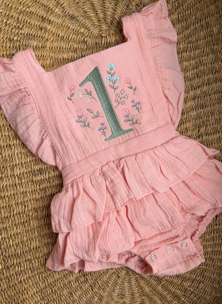 Custom Wildflower One Romper - Girls First Birthday Outfit