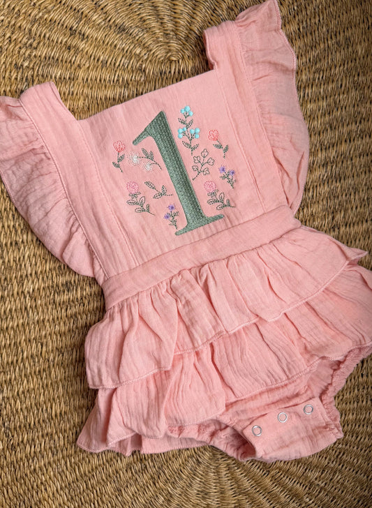 Custom Wildflower One Romper - Girls First Birthday Outfit