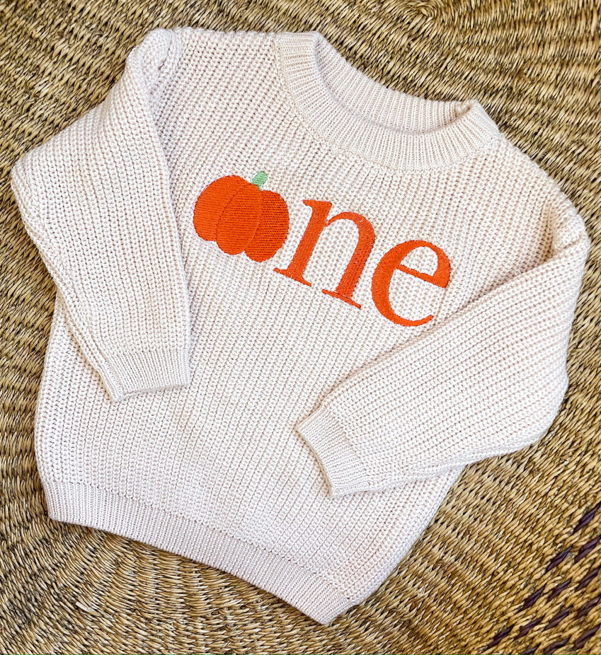 Custom Pumpkin ONE Sweater - First Birthday Outfit