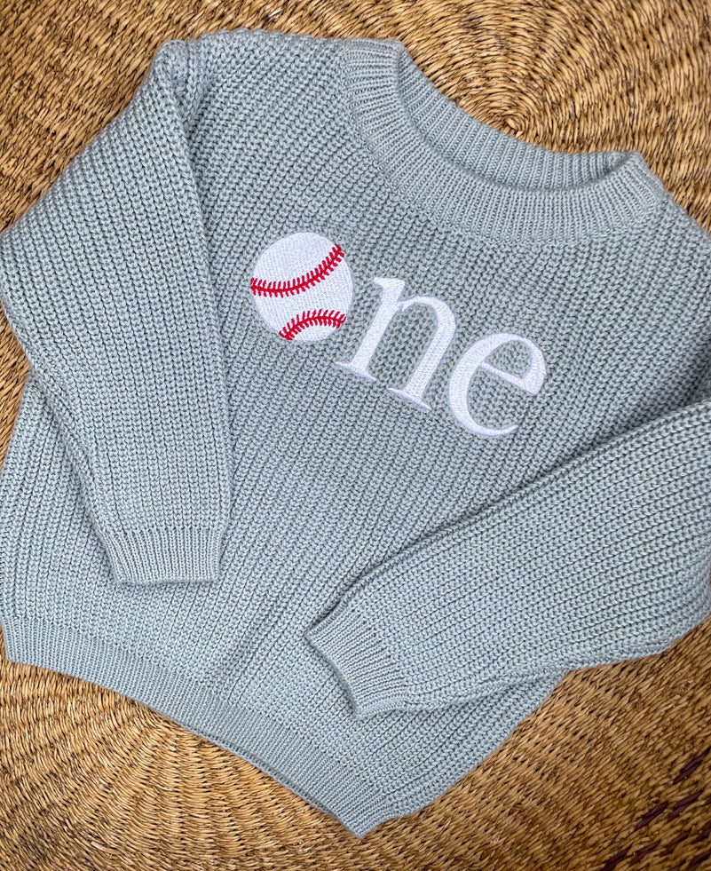 Custom Baseball ONE Sweater - First Birthday Outfit