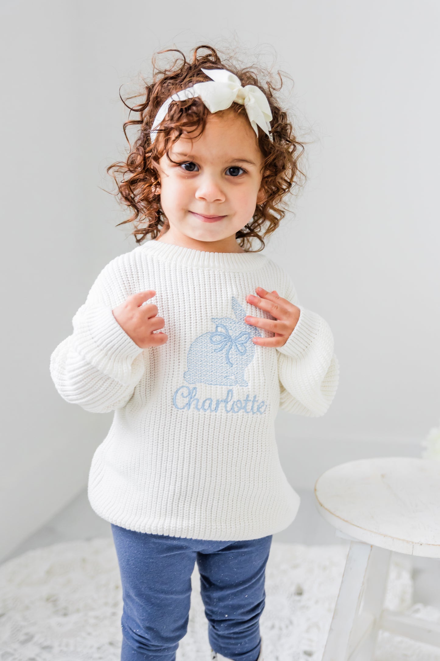 Custom Bunny Bow Sweater - Kids Personalized Outfit