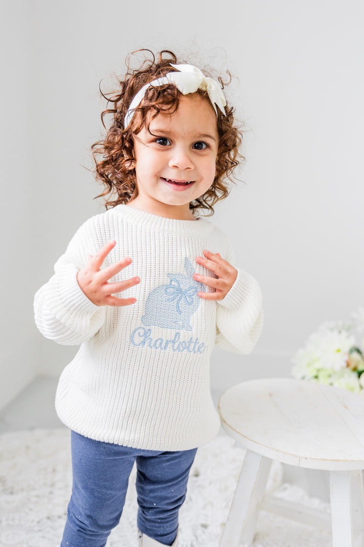Bunny with Bow Sweater - Kids Personalized Outfit