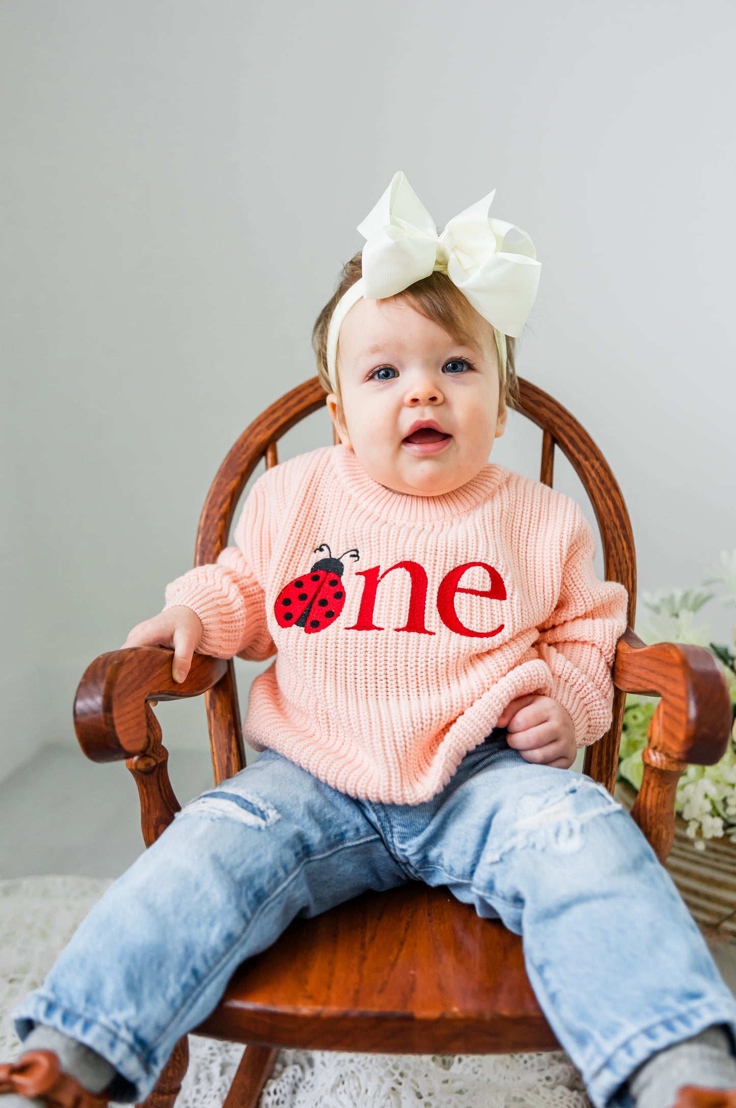 Custom Ladybug ONE Sweater - First Birthday Outfit